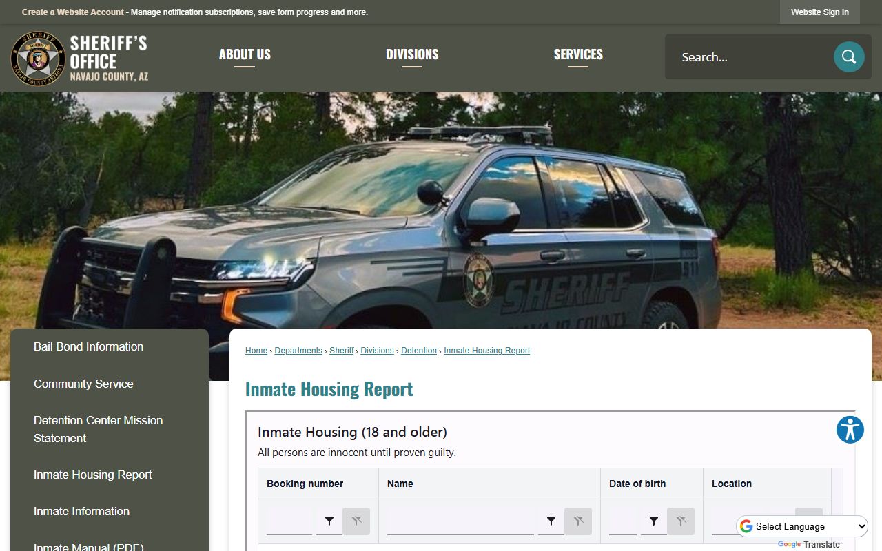 Navajo County inmate population housing report page