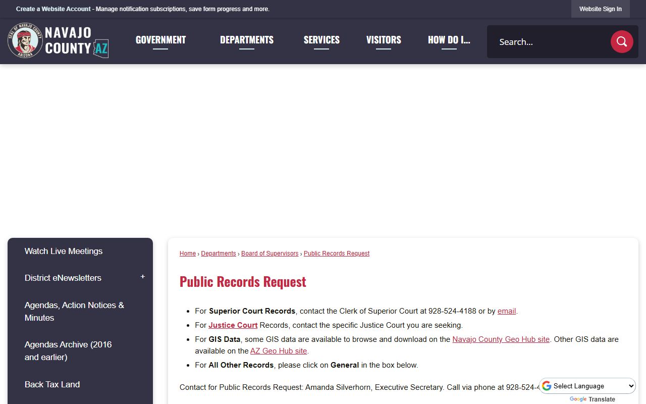 Navajo County jail mugshots public records request page