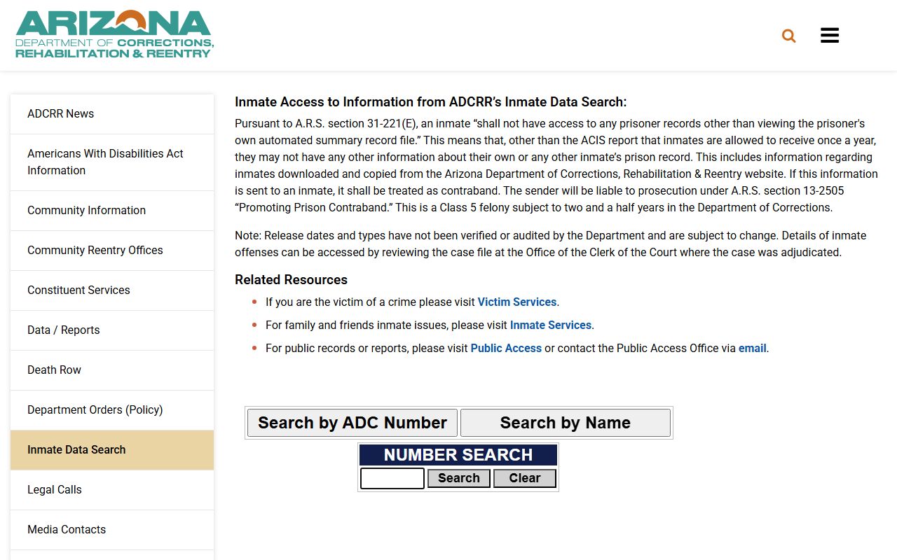 Navajo County jail mugshots ADCRR inmate data search